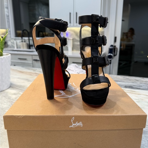 Christian Louboutin Black Multi-Strap Heels - Picture 1 of 5